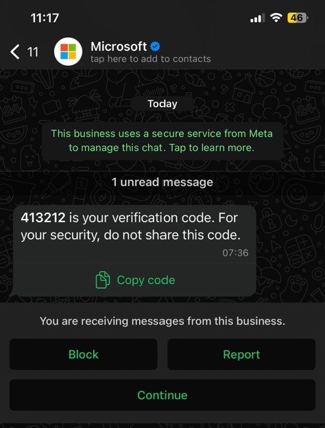 Microsoft now sending MFA codes via WhatsApp  